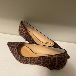 Y2K Leopard Print Pointed Toe Women's Kitten Heel Real Leather | size 9